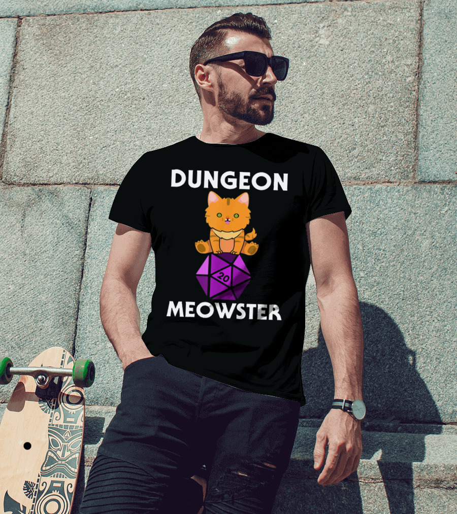 Dungeon Meowster Nerdy Cat With D20 Dice T-Shirt