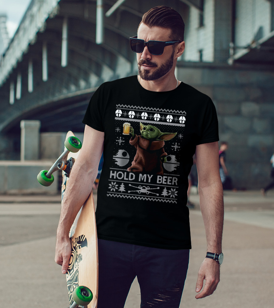 Baby Yoda Hold My Beer Star Wars Ugly Sweater Christmas T-Shirt