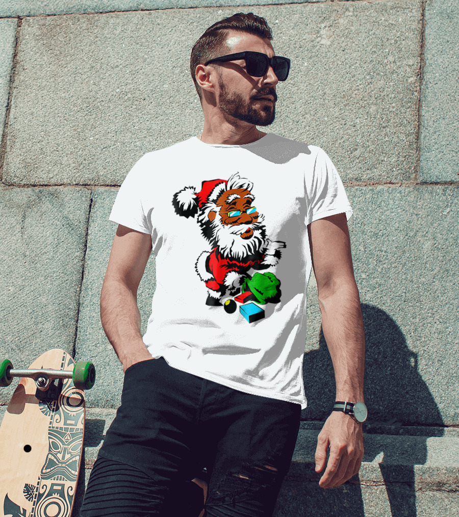 African American Santa Claus With Presents And Santa Hat T-Shirt