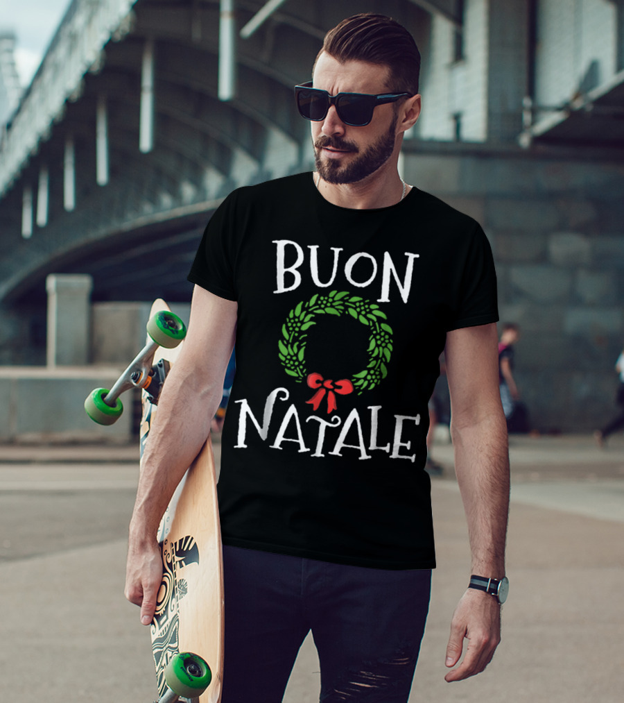 Buon Natale Christmas Wreath Italian Holiday Greetings Italy T-Shirt