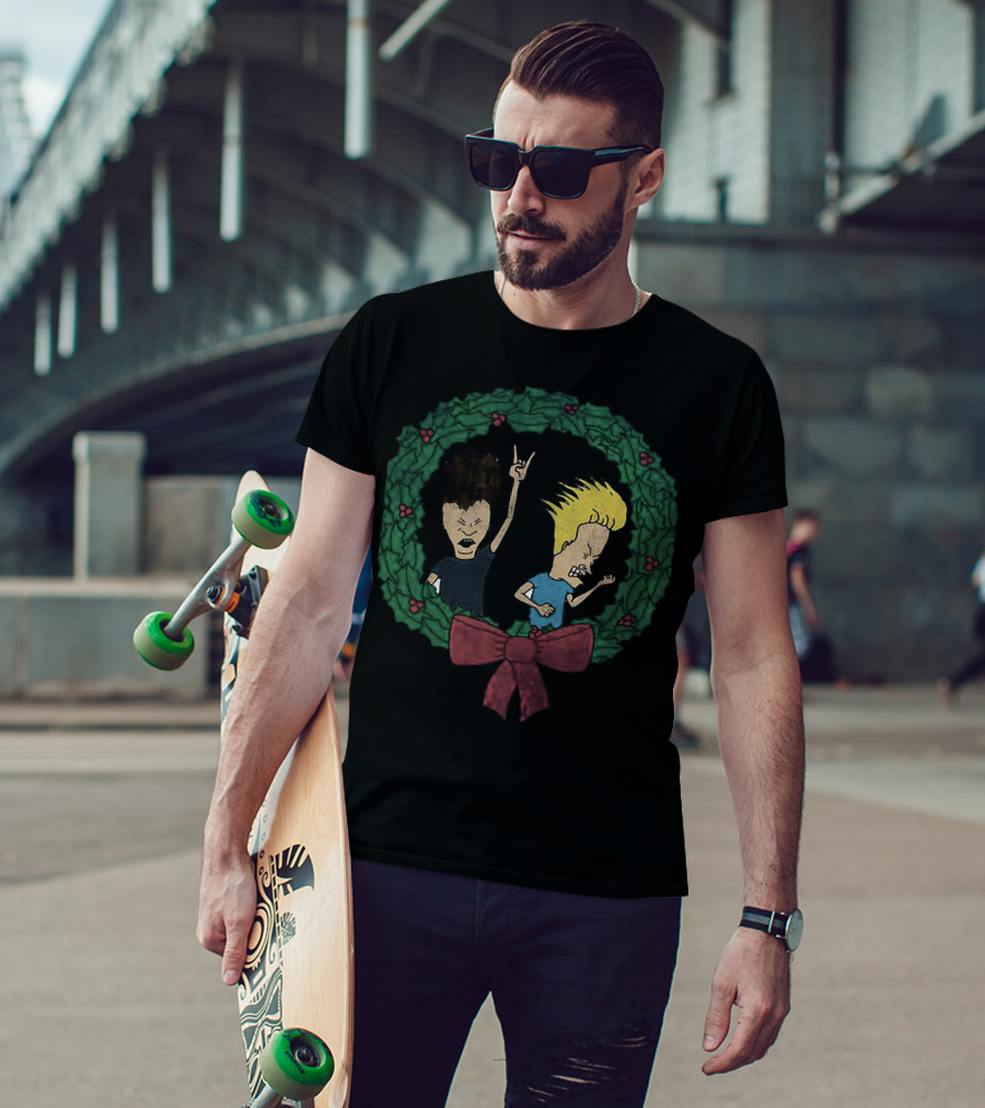 Beavis And Butthead Christmas Wreath Holiday Humor T-Shirt