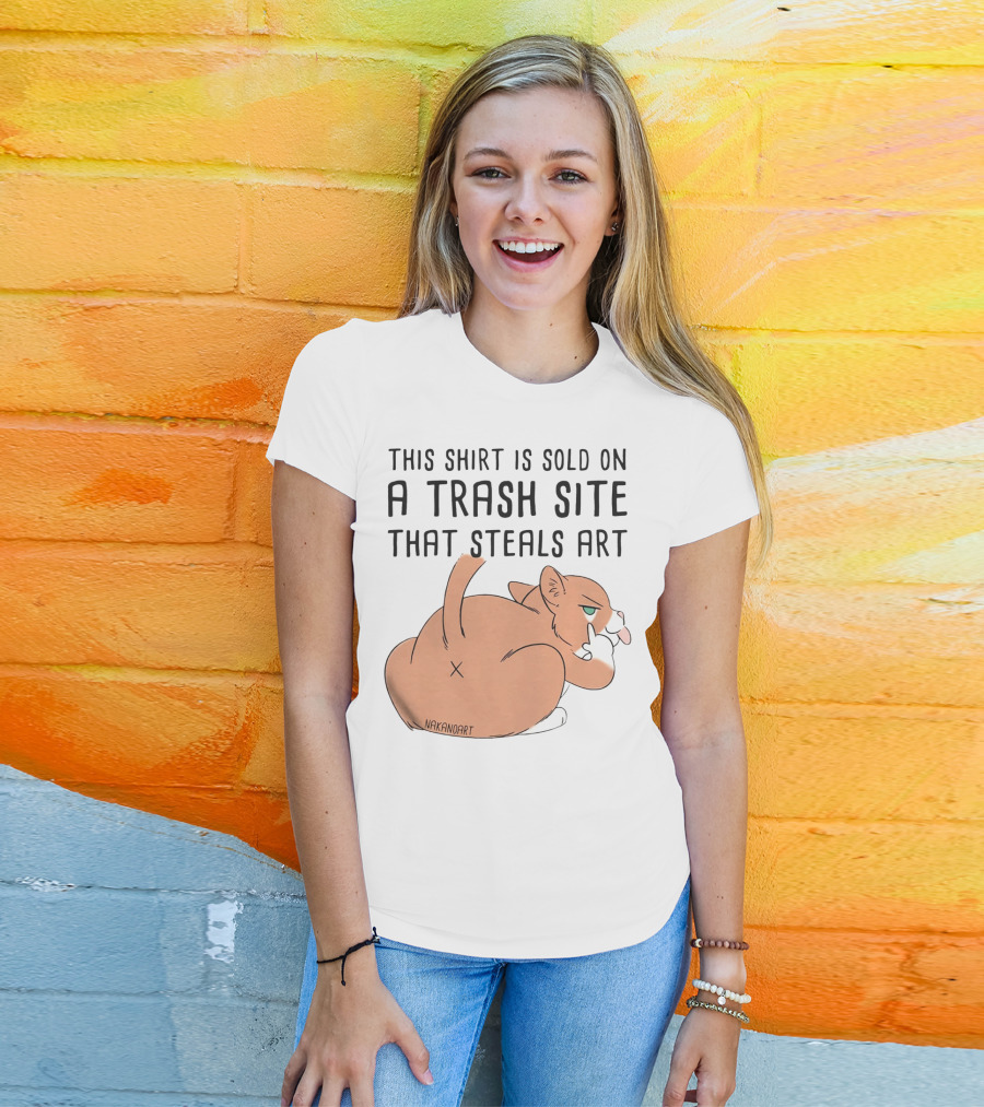 This Shirt Is Sold On A Trash Site That Steals Art NAKANOART Cat Middle Finger T-Shirt