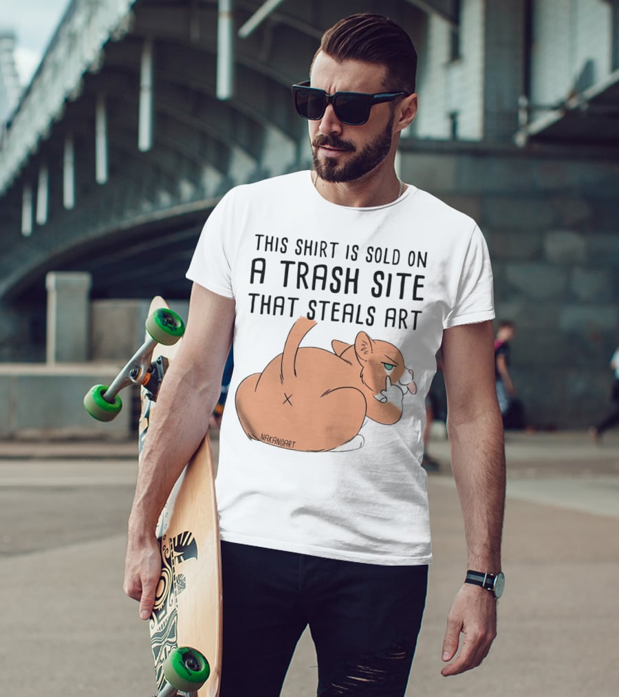 This Shirt Is Sold On A Trash Site That Steals Art NAKANOART Cat Middle Finger T-Shirt