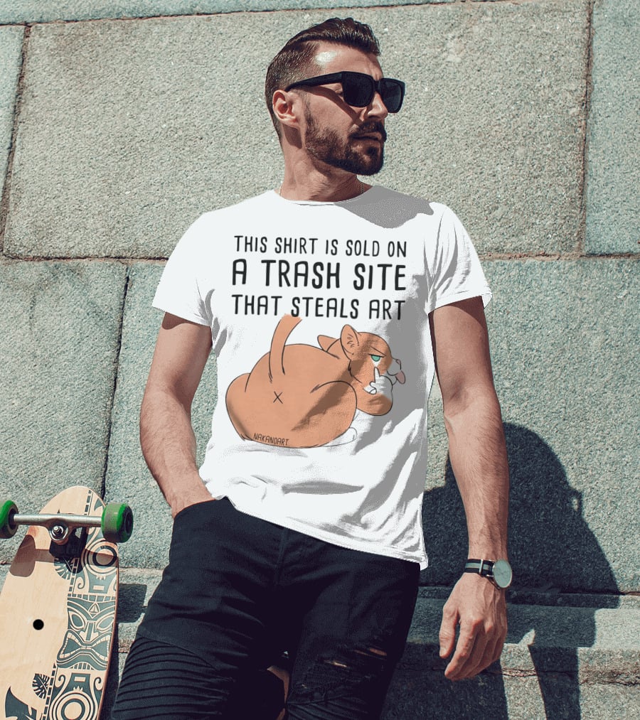 This Shirt Is Sold On A Trash Site That Steals Art NAKANOART Cat Middle Finger T-Shirt