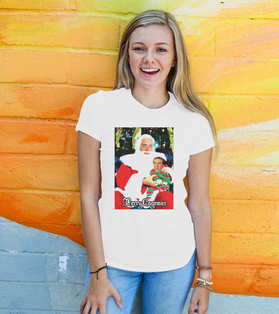 Santa Claus Nicolas Cage Merry Cagemas Christmas Scene T-Shirt