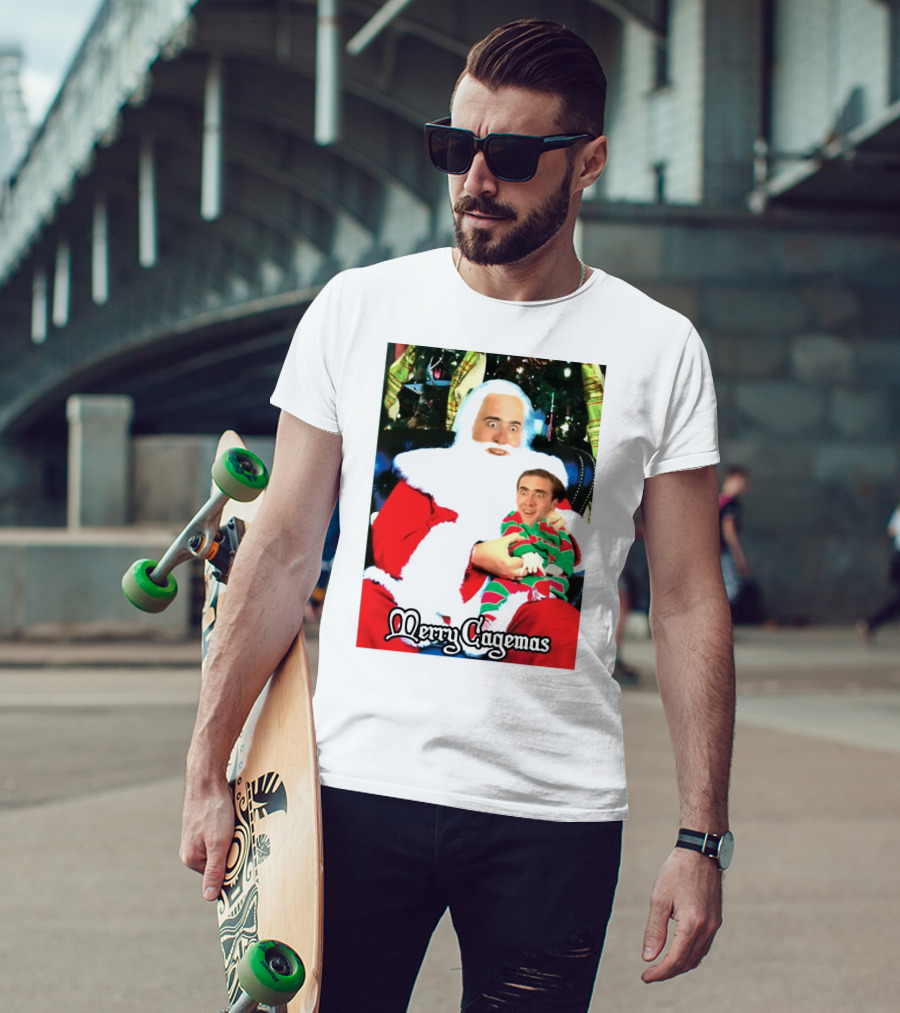 Santa Claus Nicolas Cage Merry Cagemas Christmas Scene T-Shirt