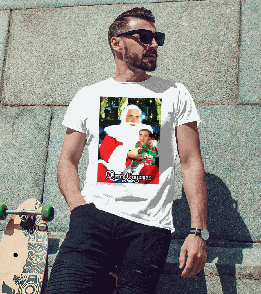 Santa Claus Nicolas Cage Merry Cagemas Christmas Scene T-Shirt