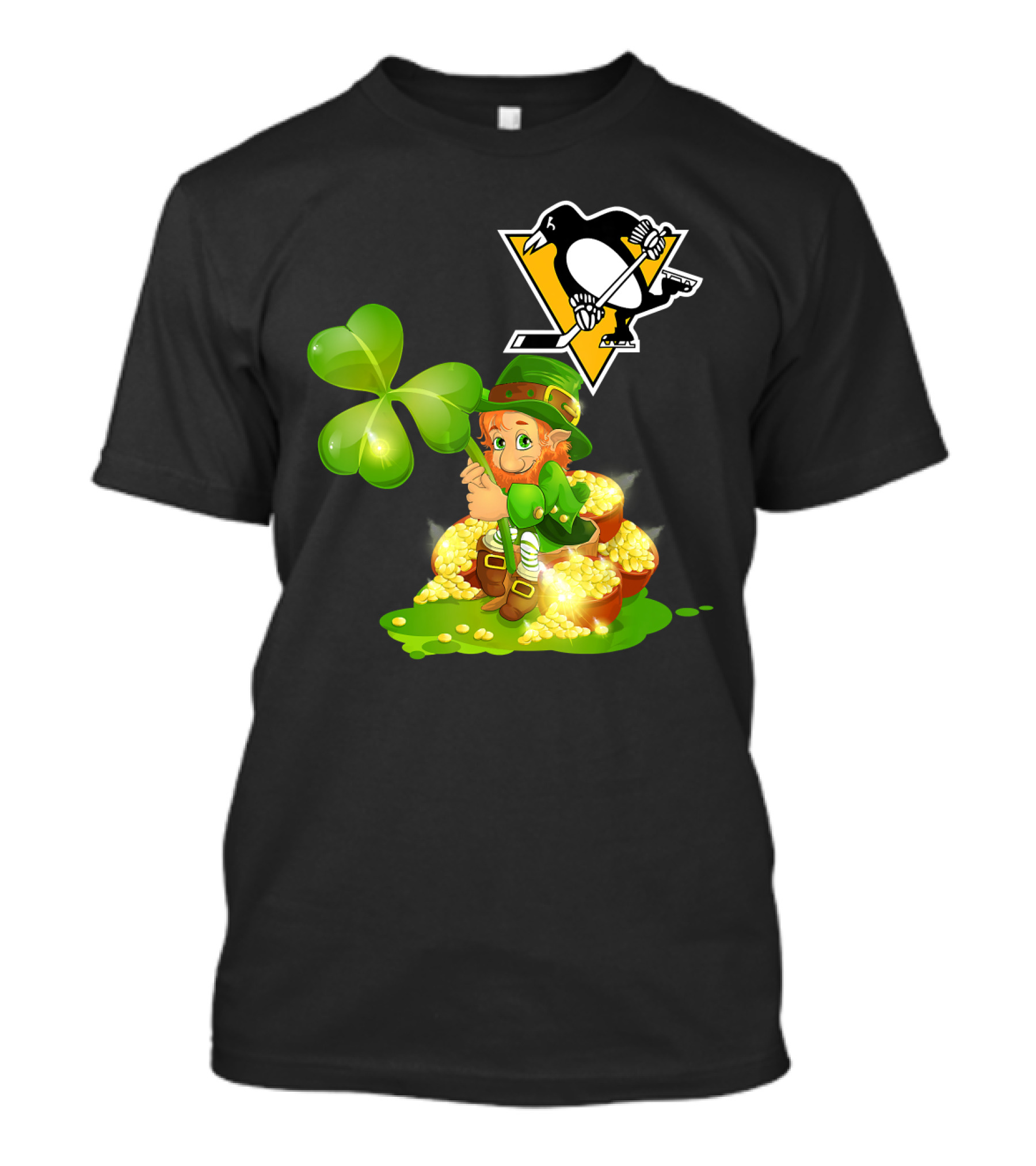 Pittsburgh Penguins St. Patrick's Day Lucky Leprechaun Hockey Shamrock Gold T-Shirt
