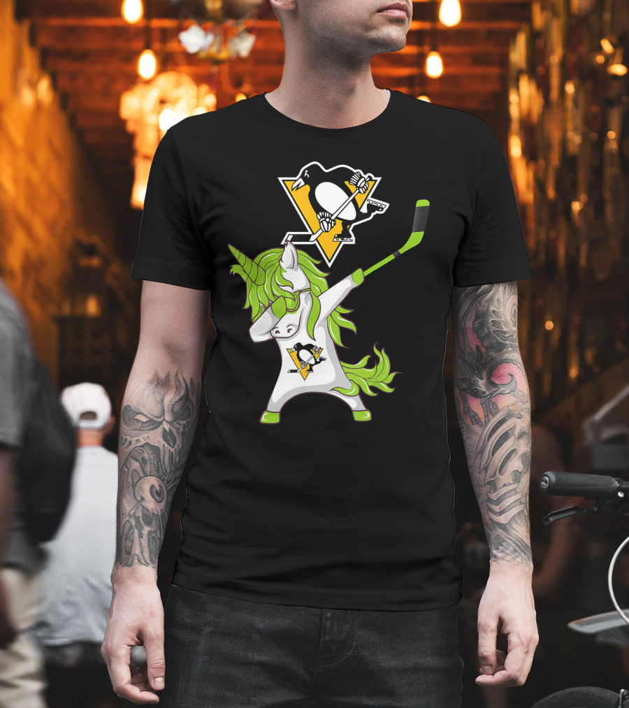 St Patrick Day Dabbing Unicorn Pittsburgh Penguins Hockey T-Shirt