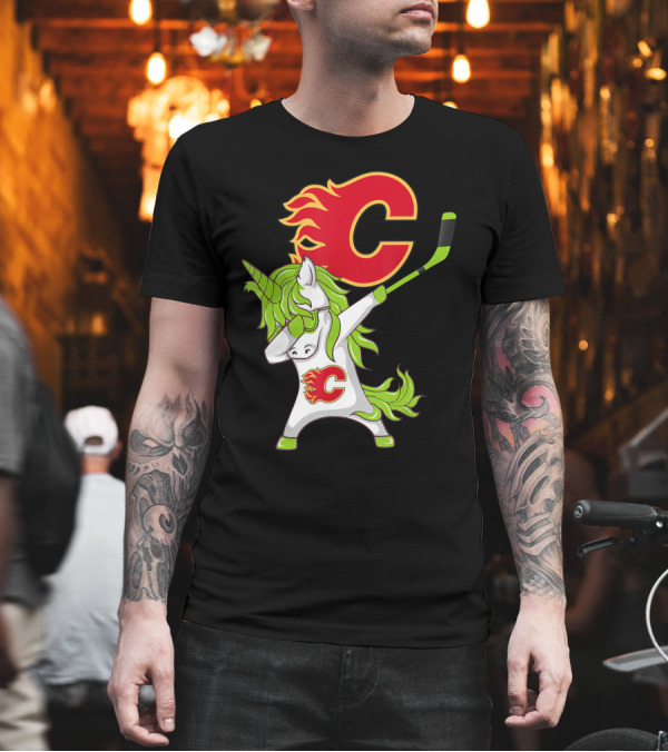 St Patrick Day Dabbing Unicorn Calgary Flames Hockey Stick T-Shirt St Patrick Day Dabbing Unicorn Calgary Flames Hockey Stick T-Shirt