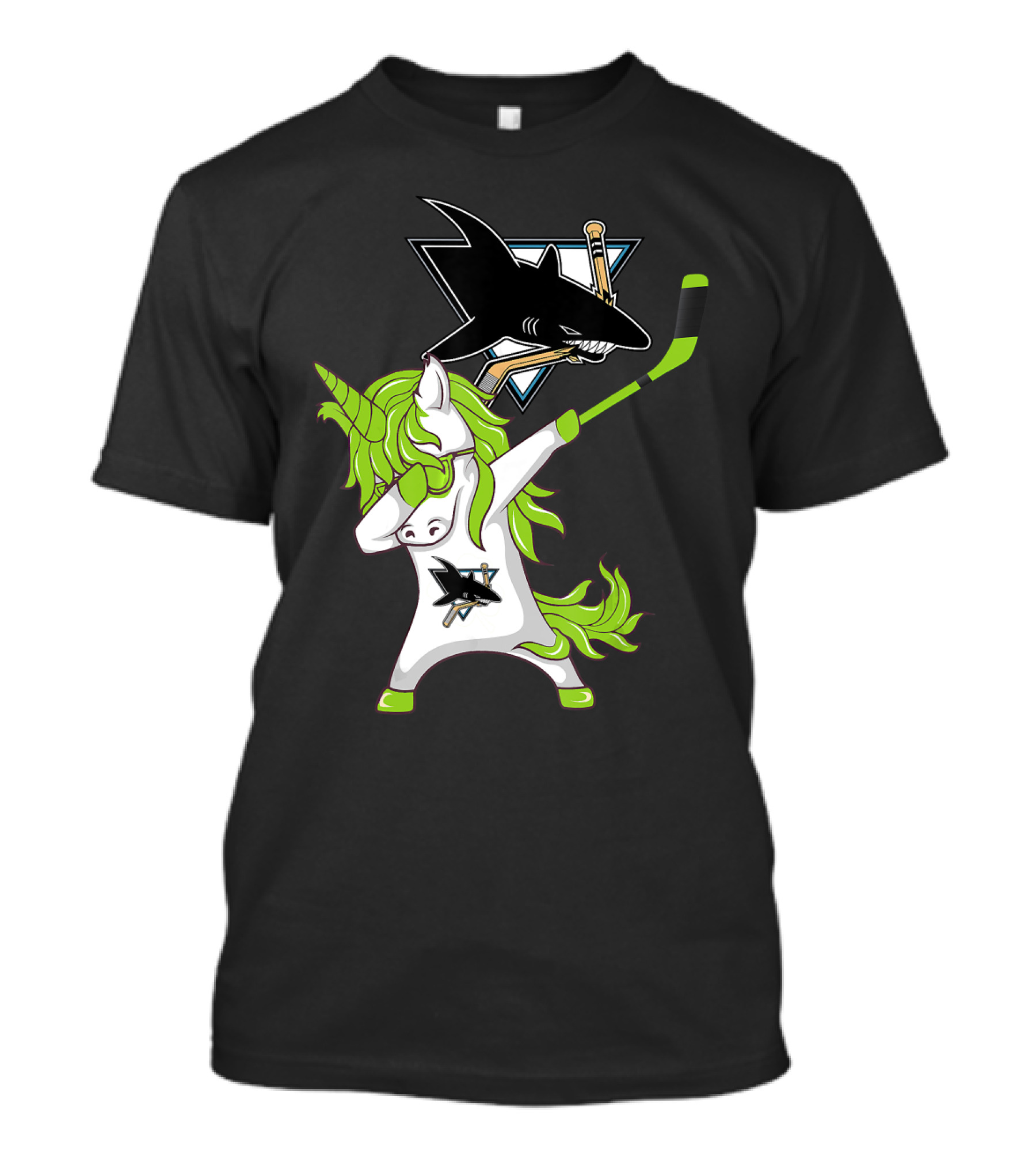 St Patrick's Day Dabbing Unicorn San Jose Sharks Hockey Stick T-Shirt