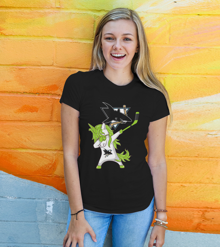 St Patrick's Day Dabbing Unicorn San Jose Sharks Hockey Stick T-Shirt