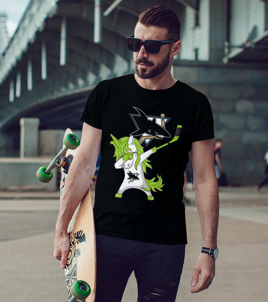 St Patrick's Day Dabbing Unicorn San Jose Sharks Hockey Stick T-Shirt