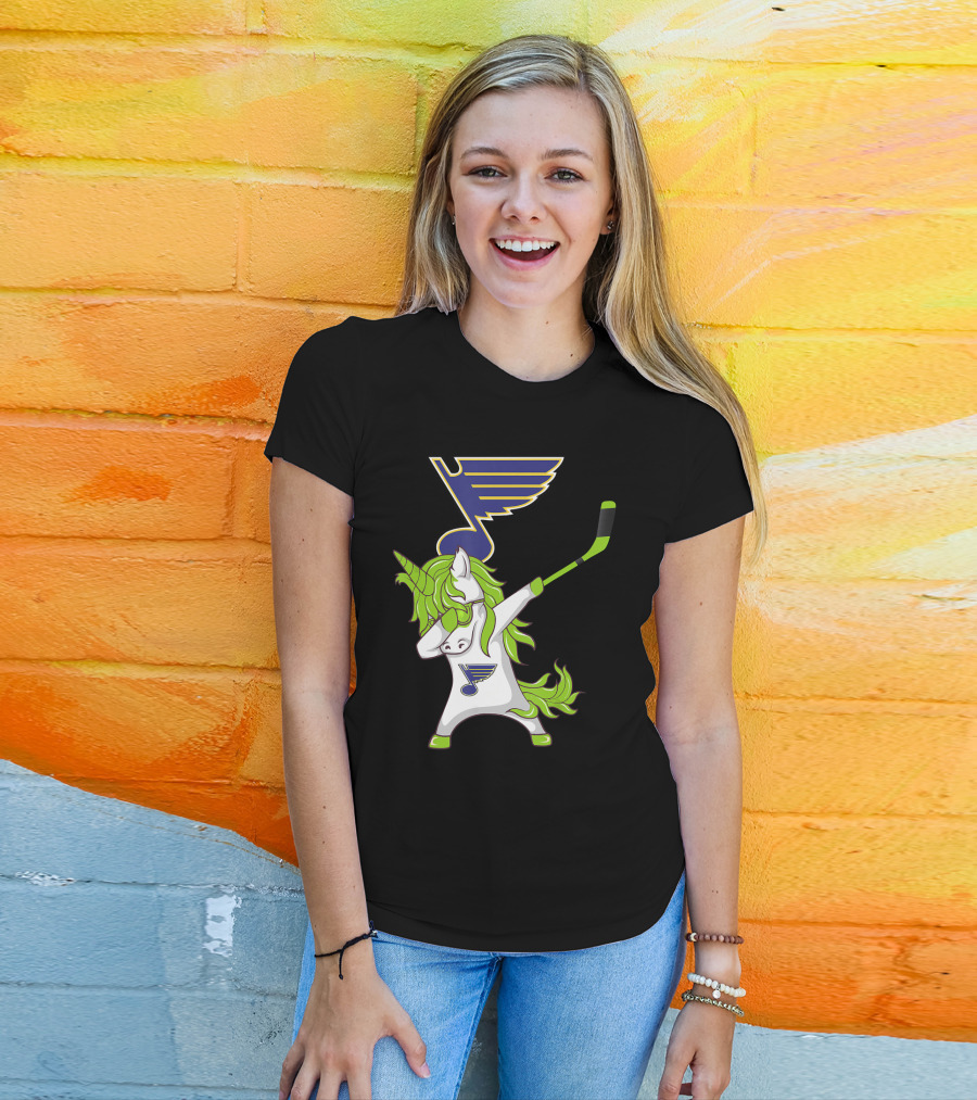 St Patrick Day Dabbing Unicorn Hockey Stick St Louis Blues T-Shirt