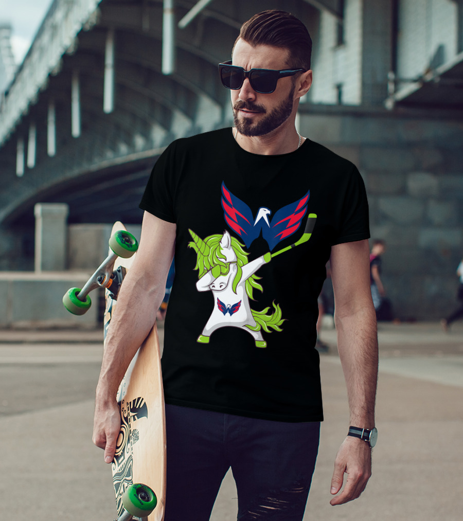 St Patrick's Day Dabbing Unicorn With Washington Capitals Hockey T-Shirt