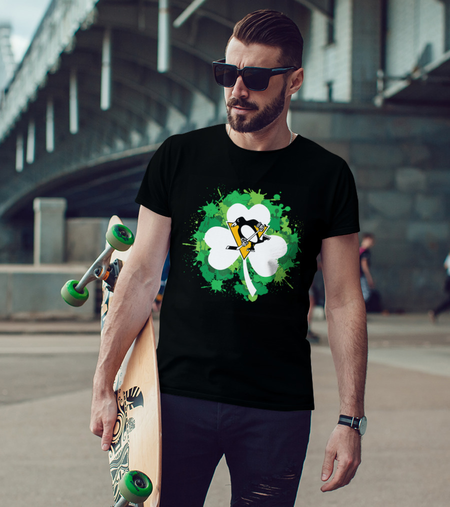 St Patrick Day Shamrock Splash Pittsburgh Penguins Hockey T-Shirt