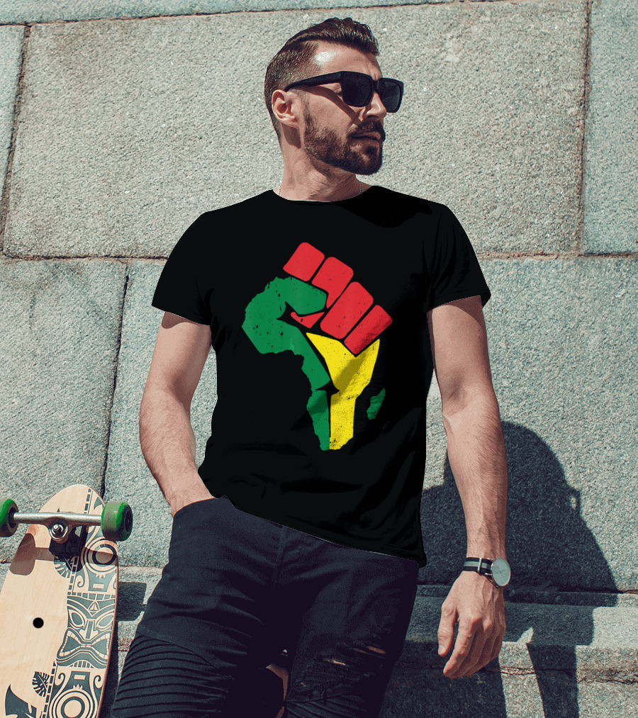 Black Fist African Map Red Green Yellow Pride Black History T-Shirt