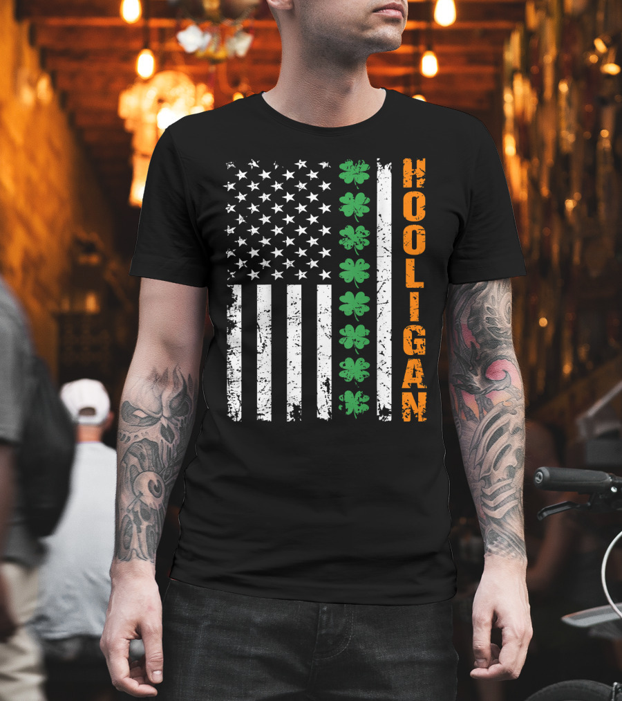 Irish American Flag Shamrocks Hooligan St Pats T-Shirt