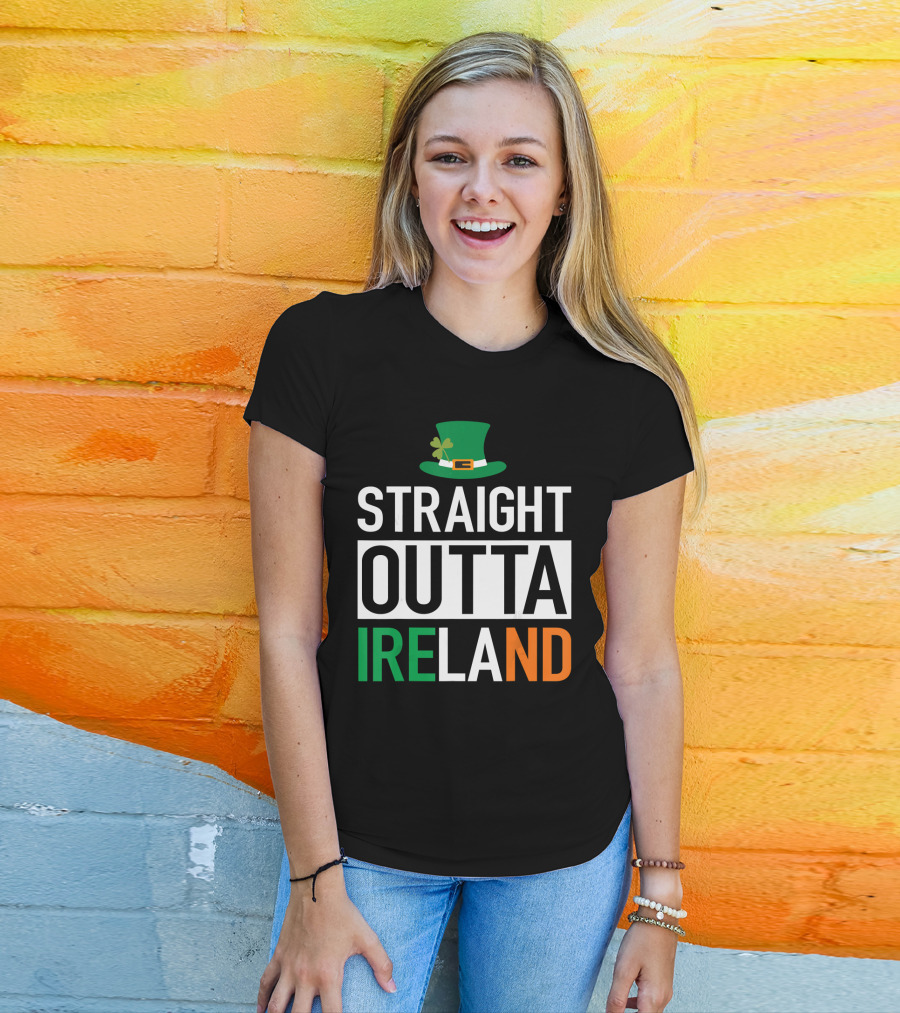 Straight Outta Ireland St Patrick's Day Leprechaun Hat Shamrock T-Shirt