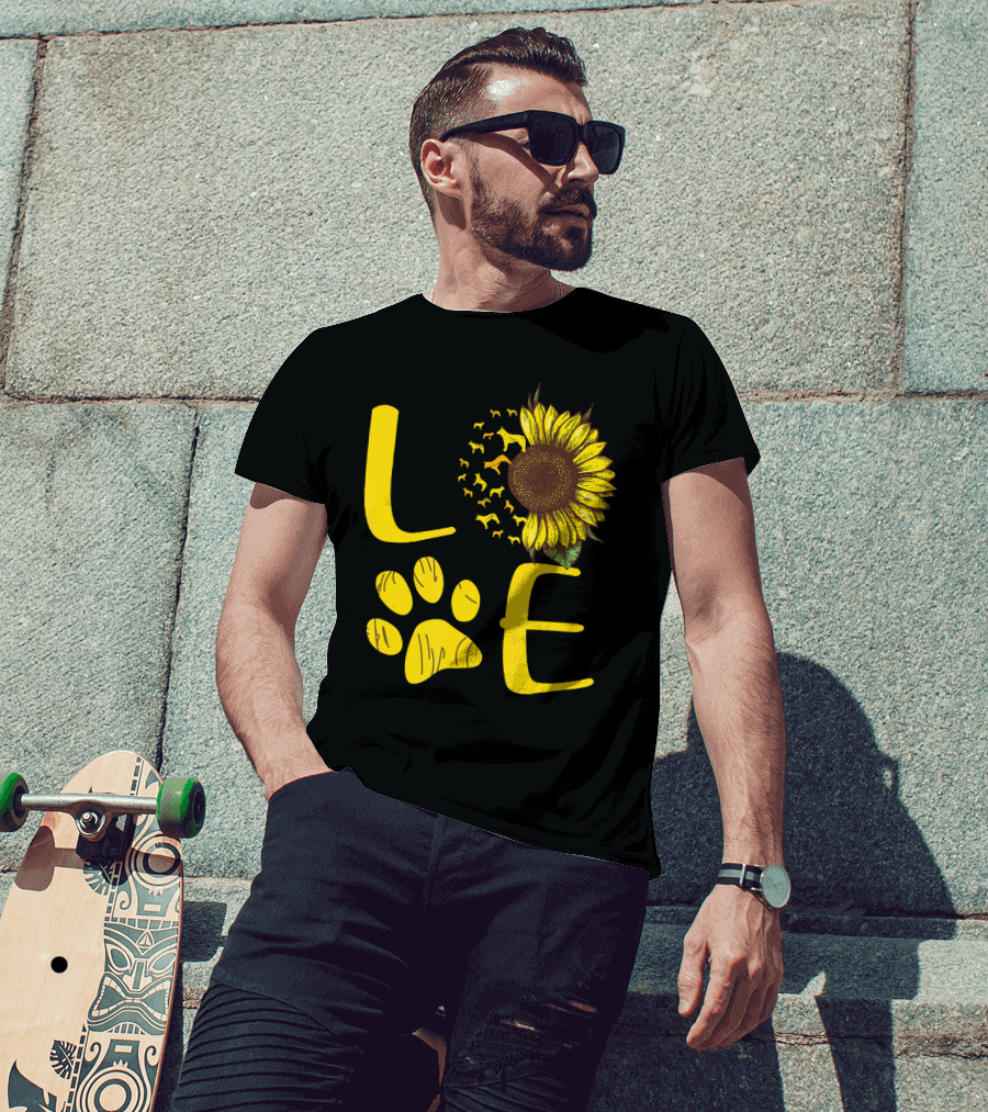 LOVE Australian Cattle Dog Paw Sunflower T-Shirt