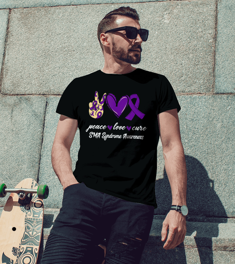 Peace Love Cure SMA Syndrome Awareness Purple T-Shirt