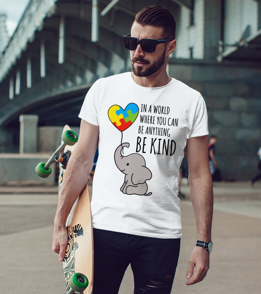 In A World Where You Can Be Anything Be Kind Elephant With Heart Puzzle Balloon T-Shirt
