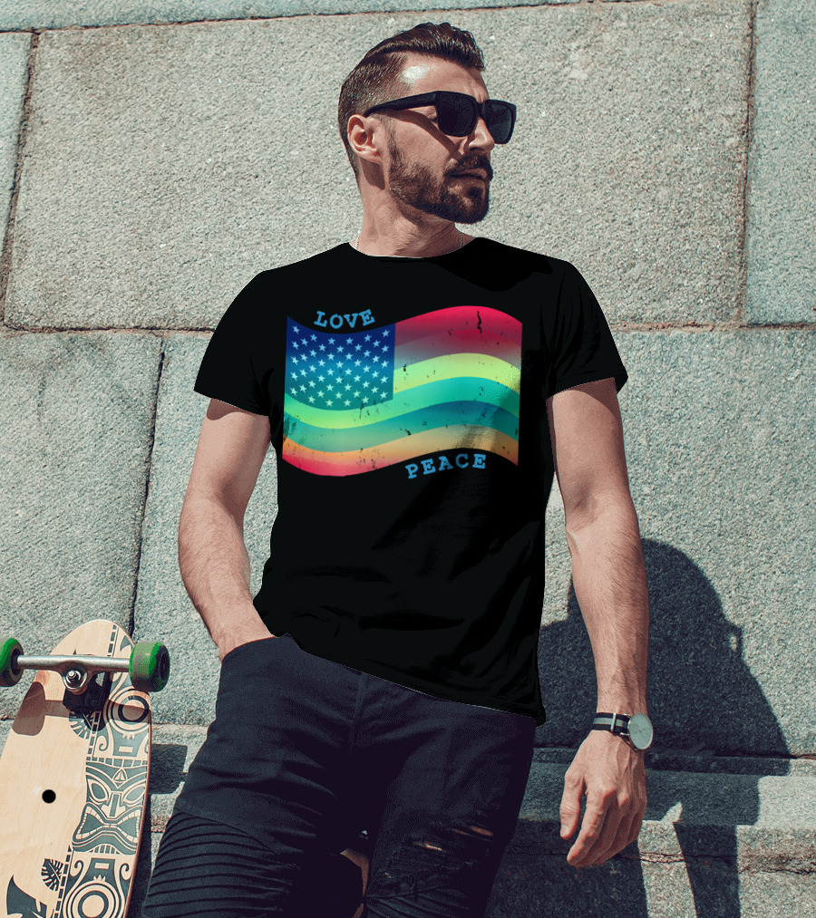 Love Peace Pride Rainbow American Flag T-Shirt