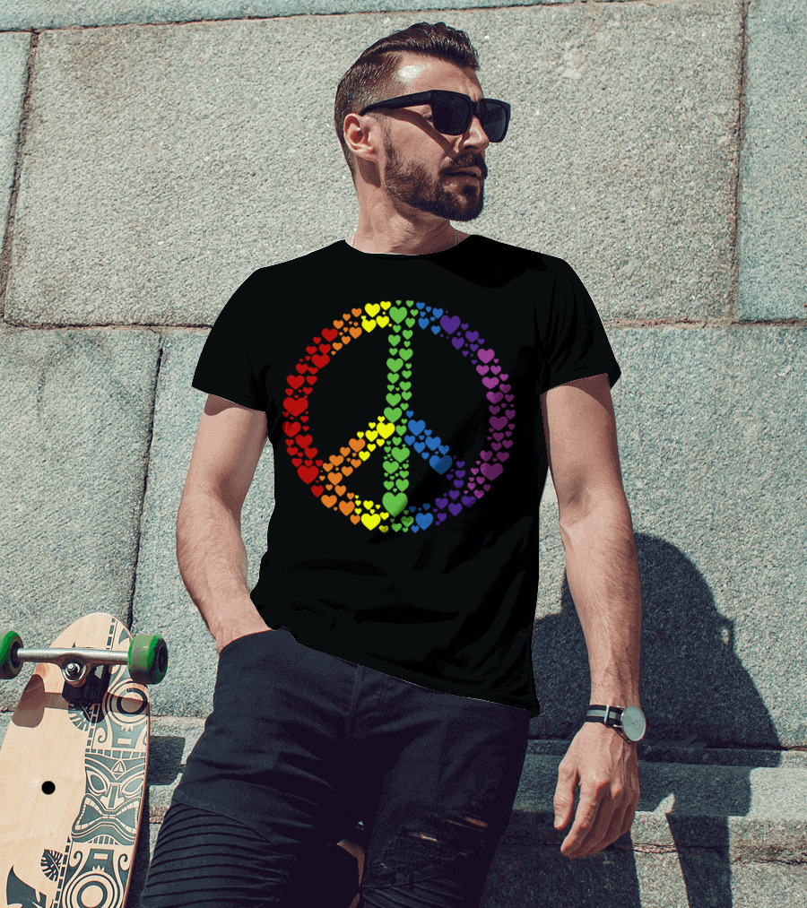 Peace Sign Made Of Rainbow Hearts T-Shirt