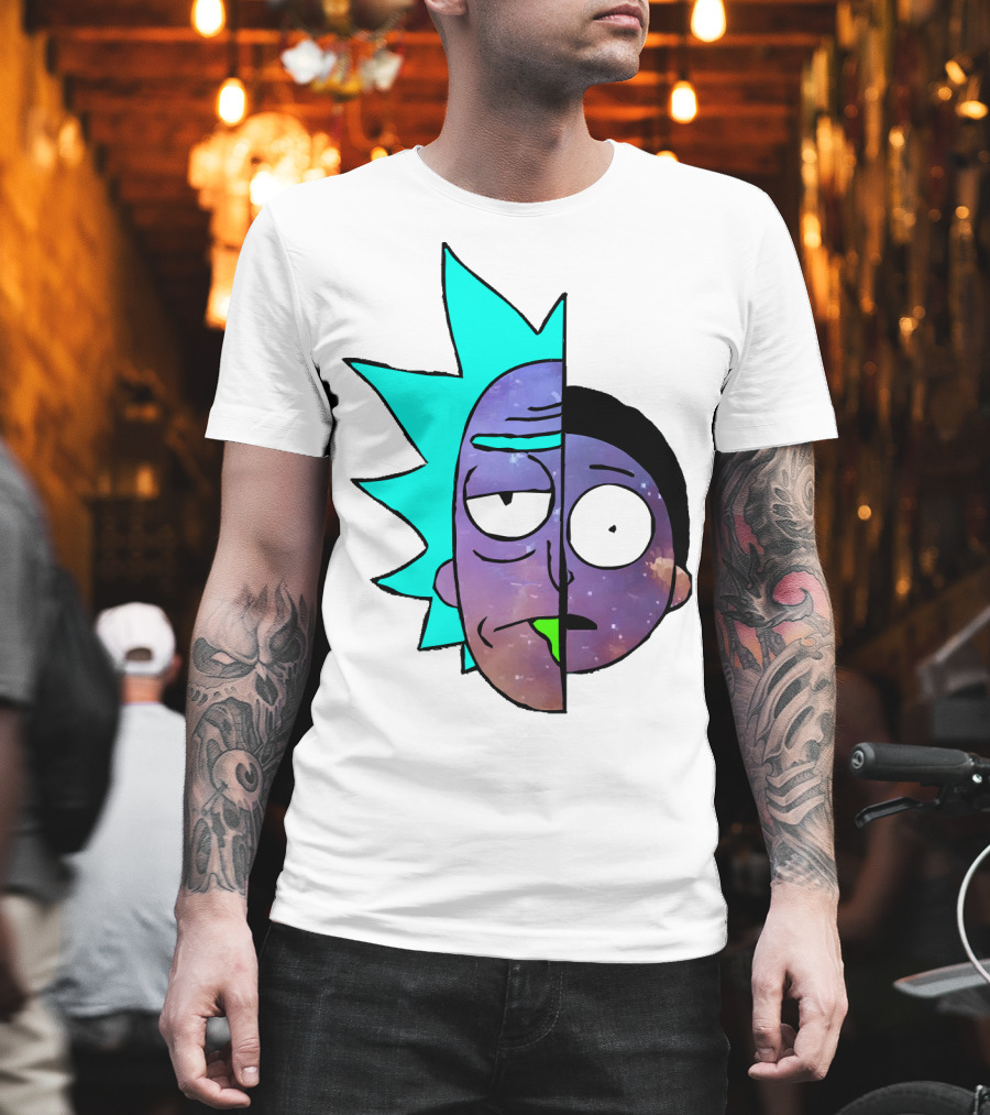 Galactic Rick and Morty Faces Cosmic Split Large T-Shirt