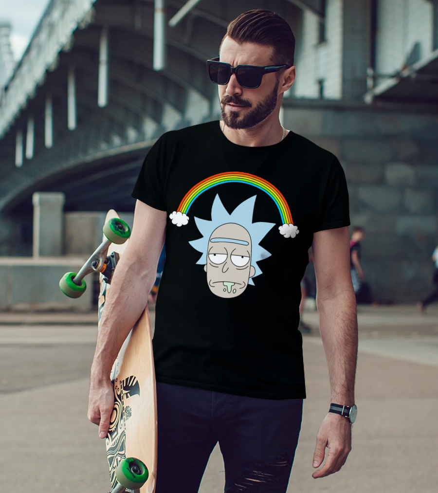 Rick Head With Rainbow And Clouds T-Shirt