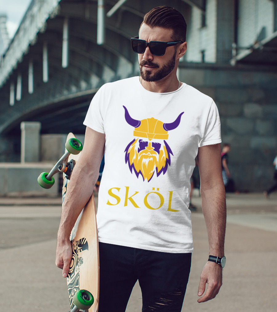 Viking Skol Helmet Scandinavian Warrior Iconic Purple And Gold Nordic T-Shirt