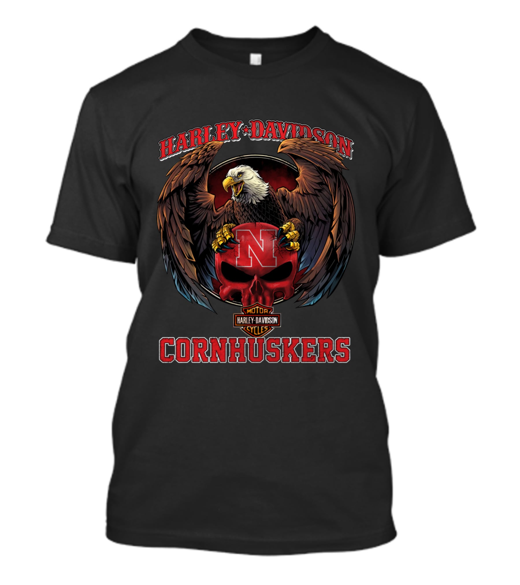 Harley Davidson Nebraska Cornhuskers Eagle N Logo Motor Cycles T-Shirt