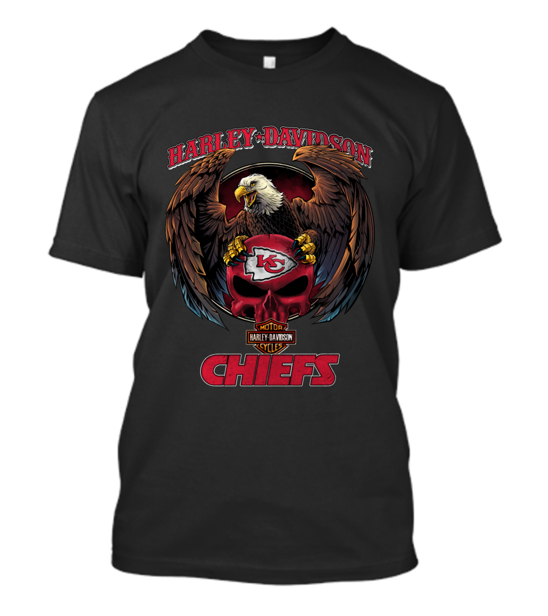 Harley Davidson Kansas City Chiefs Kc Logo With Eagle And Skull T-Shirt