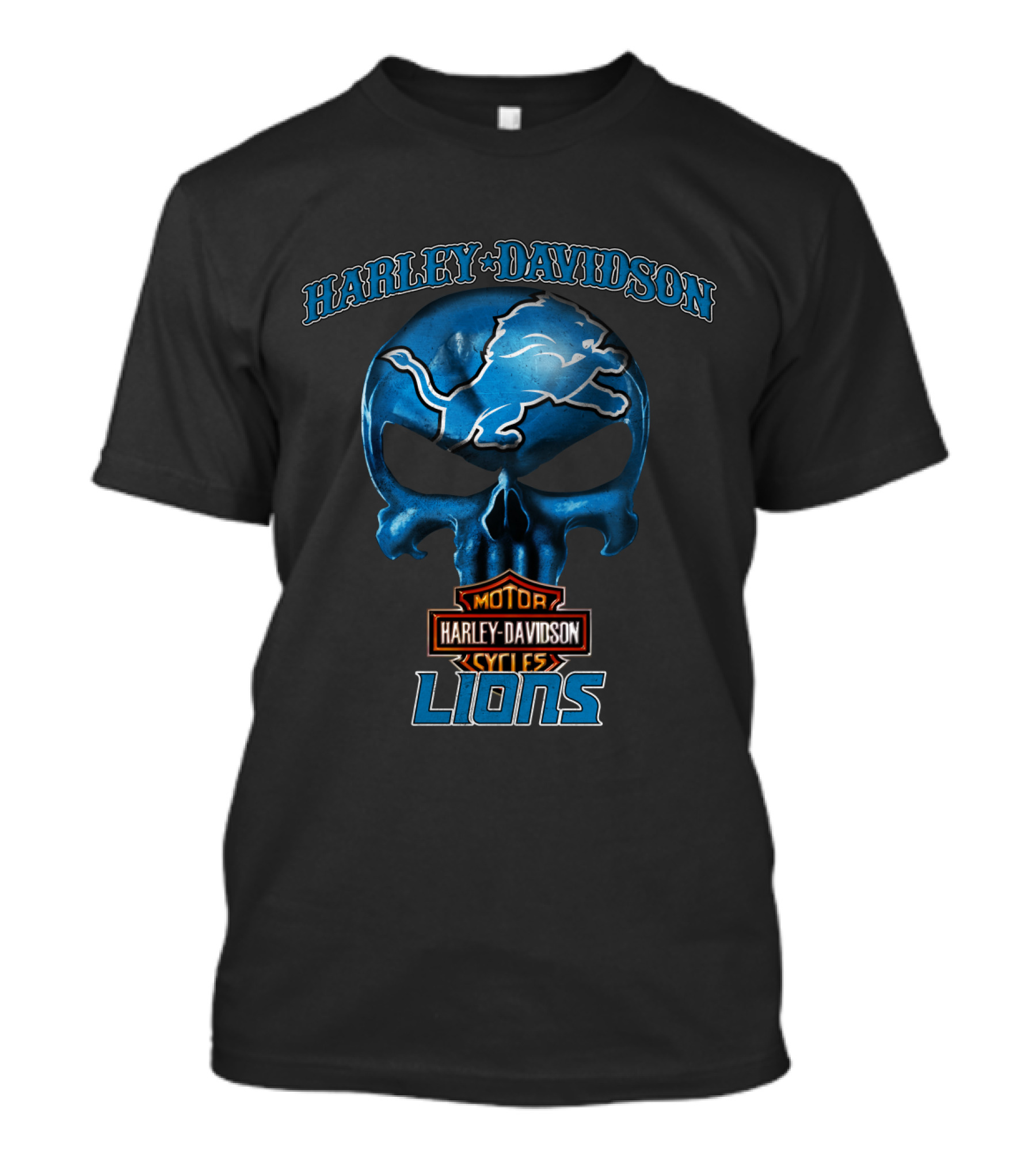 Harley Davidson Motor Cycles Lions Skull Detroit Nfl T-Shirt