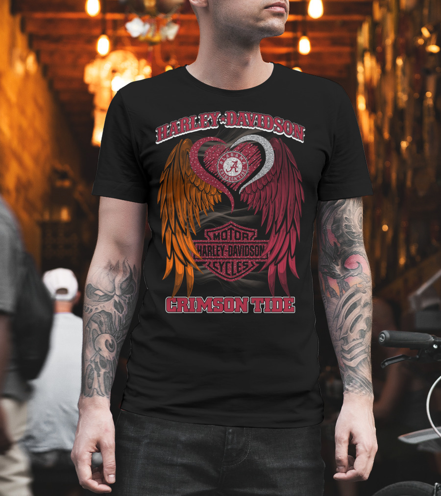Harley Davidson Alabama Crimson Tide Winged Heart Motor Cycles T-Shirt