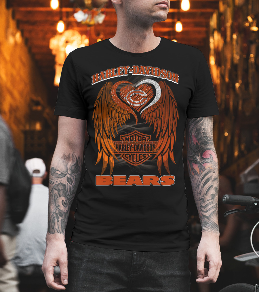 Harley Davidson Chicago Bears Motor Cycles Wings T-Shirt