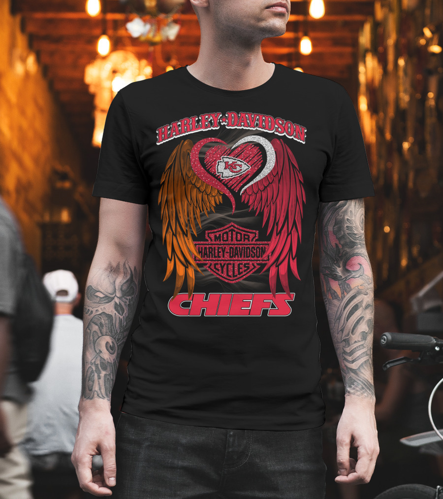 Harley Davidson Motor Cycles Kansas City Chiefs Wings Heart T-Shirt