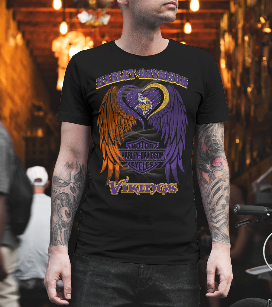 Harley Davidson Motor Cycles Minnesota Vikings Winged Heart T-Shirt