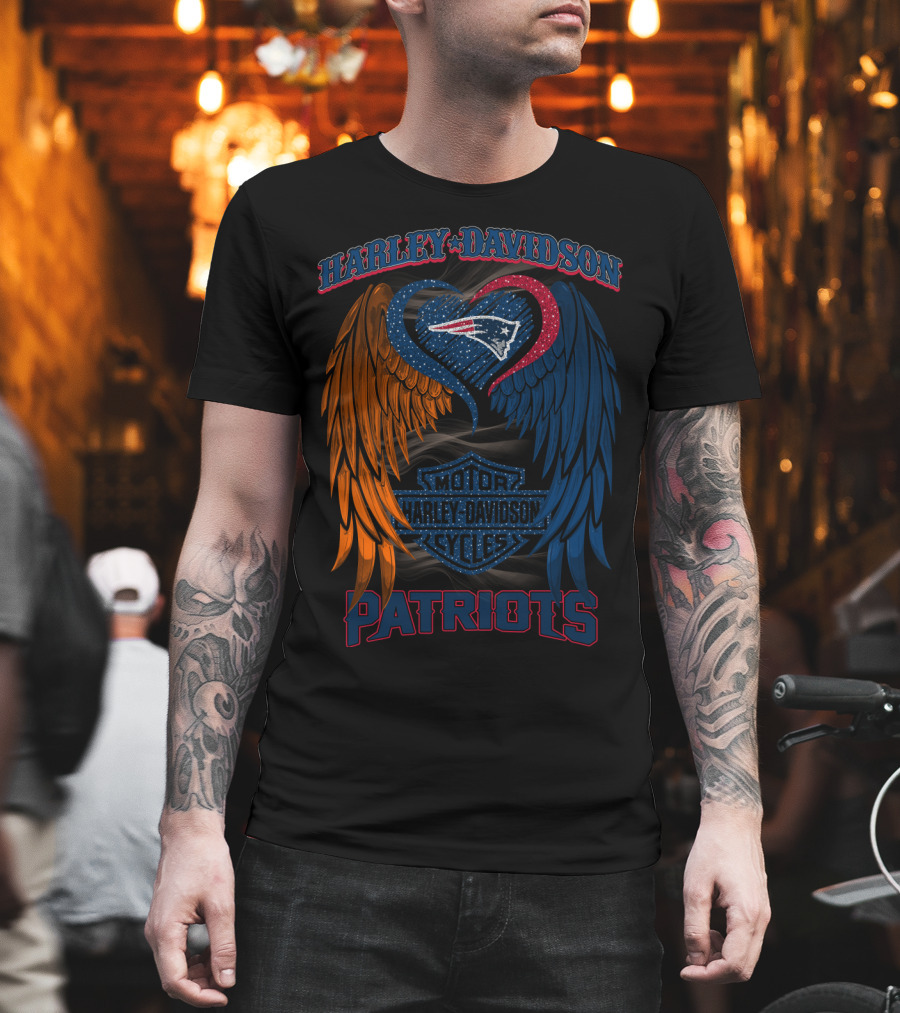 Harley Davidson Motor Cycles Patriots Wings Heart Hd2805 Nfl New England Patriots T-Shirt