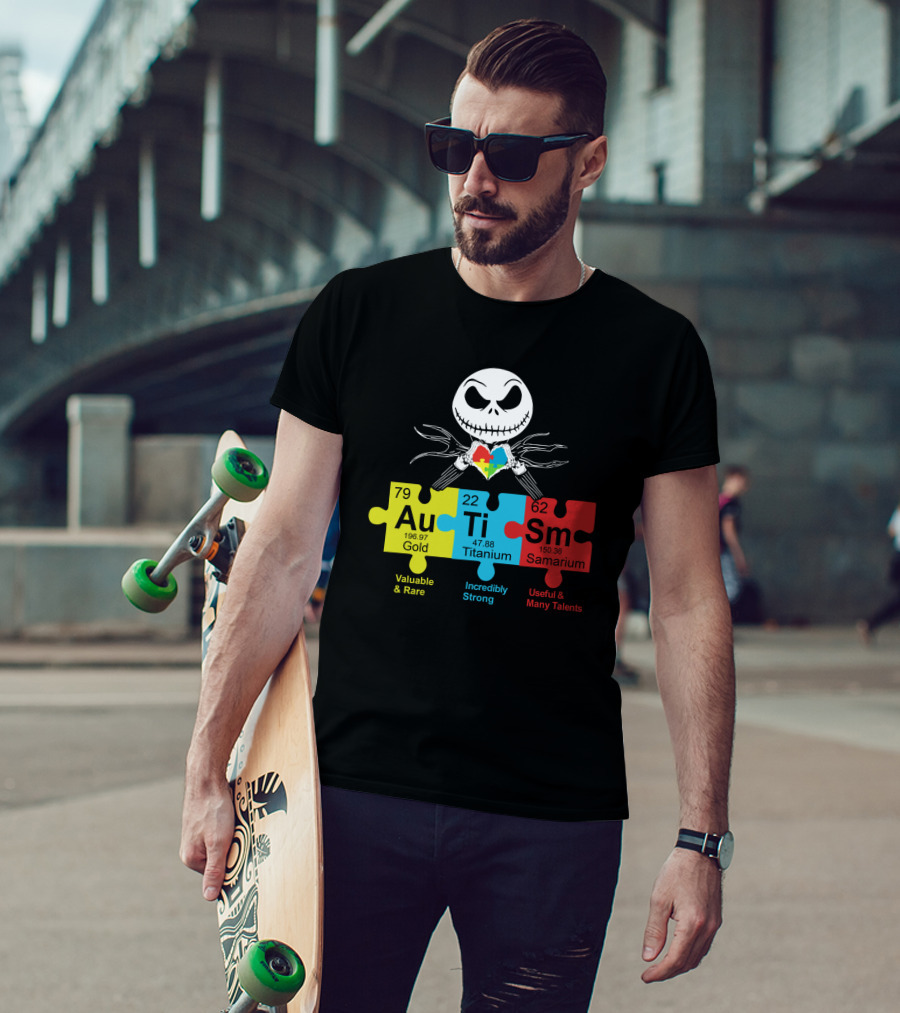 Autism Gold Titanium Samarium Jack Skellington Puzzle Elements T-Shirt