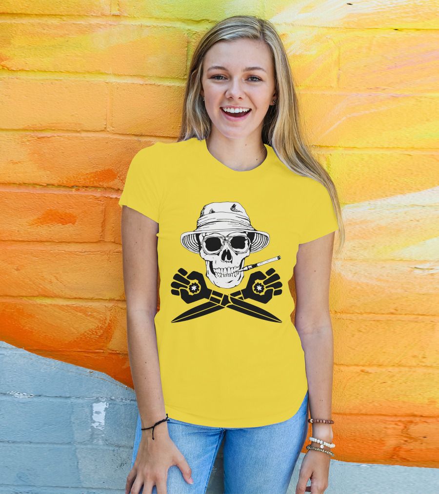 Hunter Thompson Skull Smoking With Hat And Scissors T-Shirt