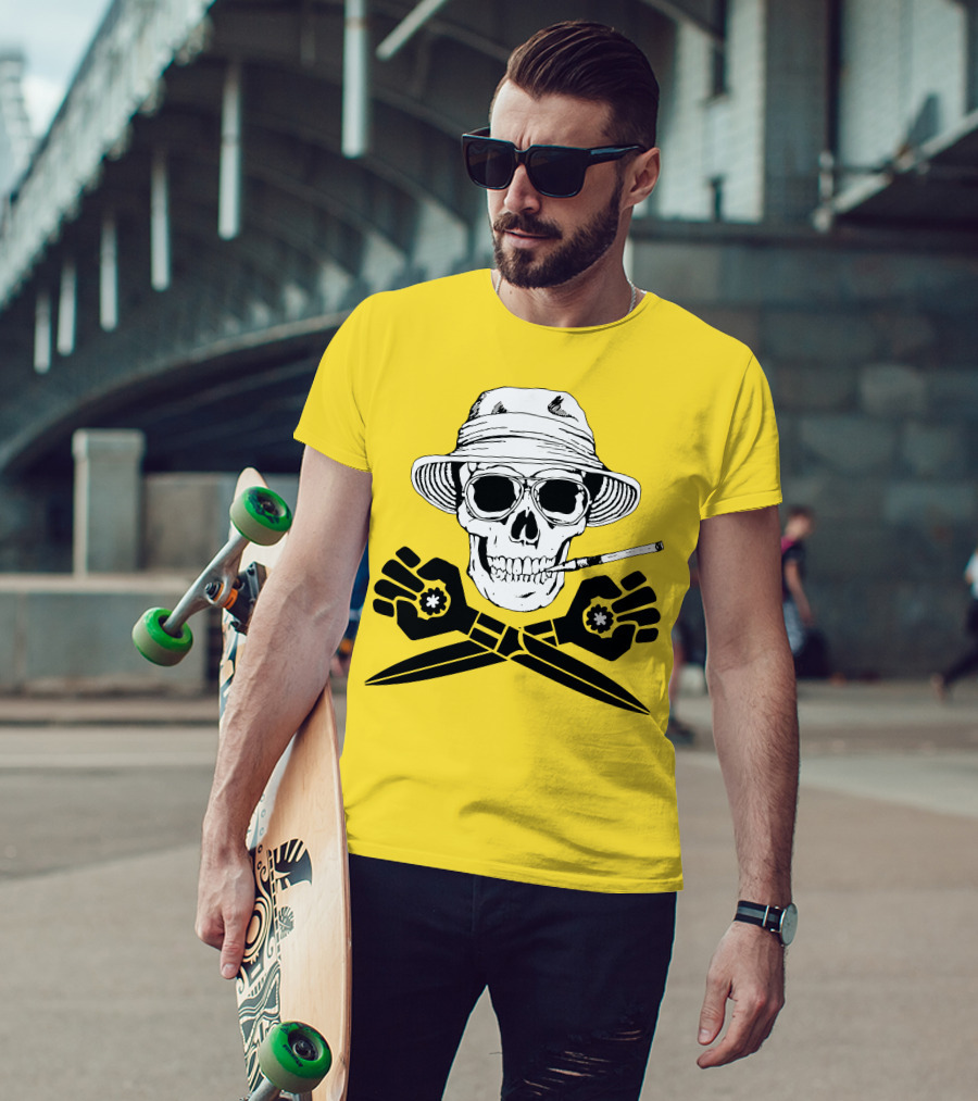 Hunter Thompson Skull Smoking With Hat And Scissors T-Shirt