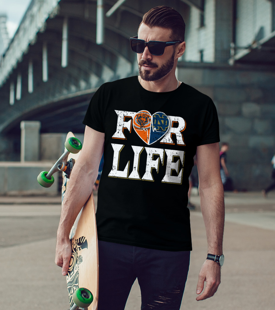 For Life Bears Notre Dame Fighting Irish Heart T-Shirt