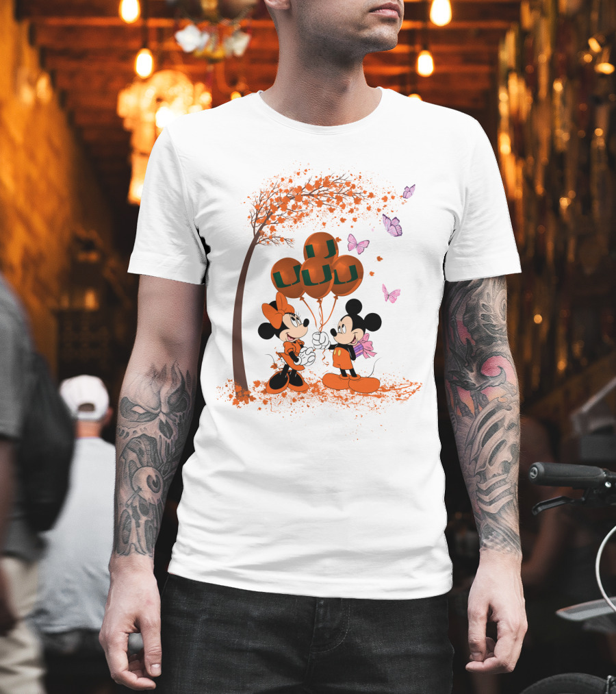 Ncaa Miami Hurricanes Mickey Minnie Balloons Butterflies T-Shirt