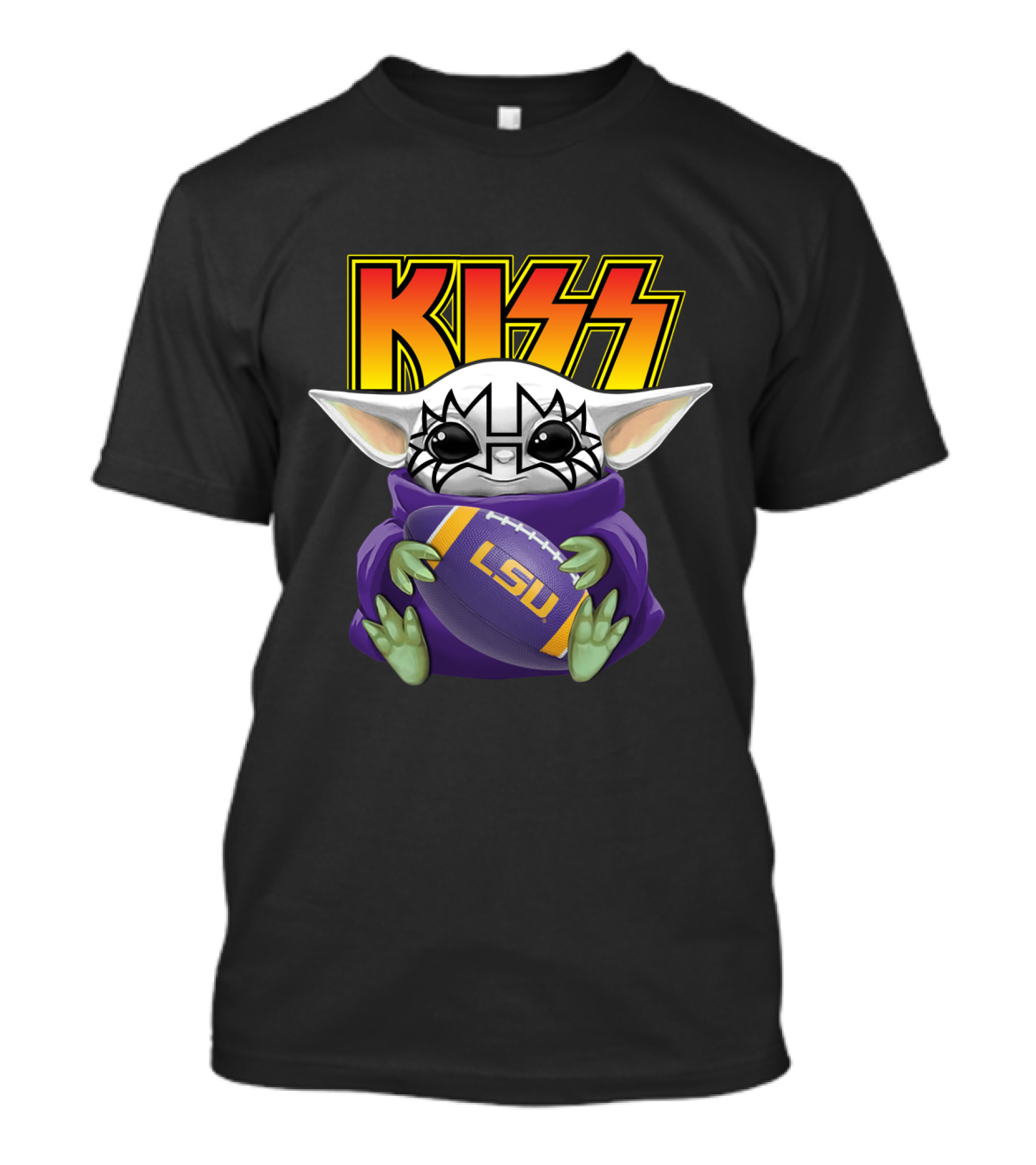 KISS Baby Yoda Tommy Thayer LSU Tigers Football T-Shirt