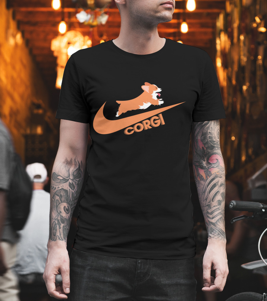 Corgi Jumping Nike Swoosh T-Shirt