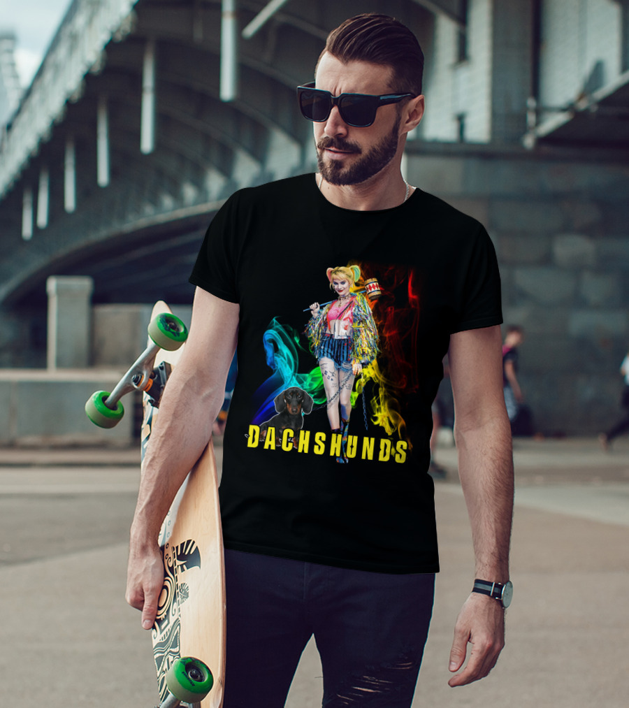 Dachshunds Harley Quinn Colorful Smoke Design Dh T-Shirt