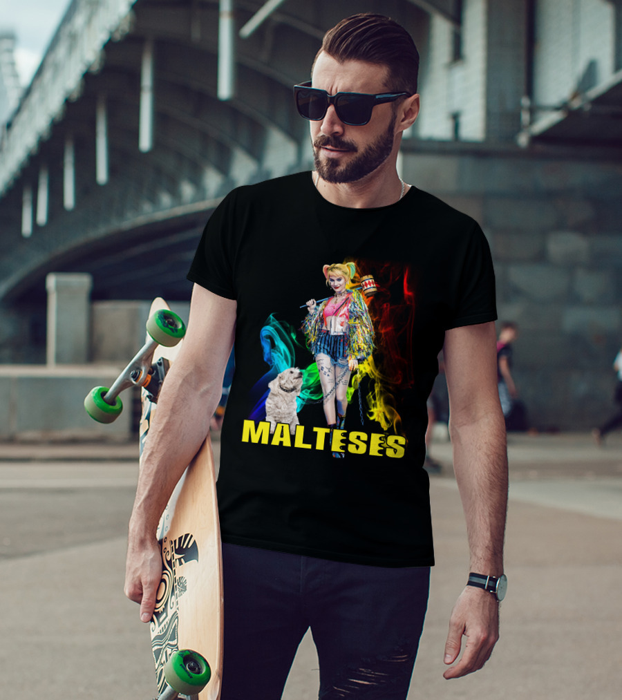 Harley Quinn Colorful Rainbow Malteses T-Shirt