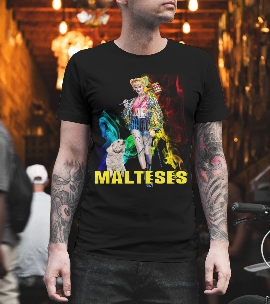 Harley Quinn Colorful Rainbow Malteses T-Shirt