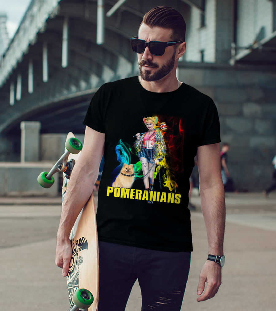 Harley Quinn Pomeranians Colorful Smoke T-Shirt